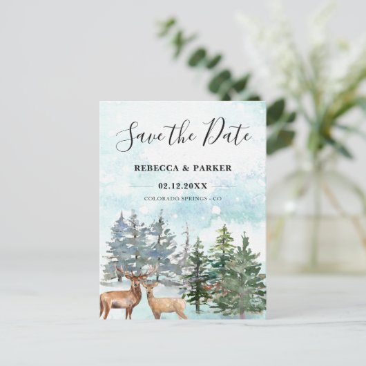 Winterwald und Hirsche Postkarte (Stehend Vorderseite)