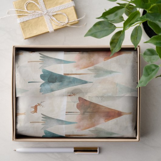 Winterwald und Hirsche Seidenpapier (Geschenk)