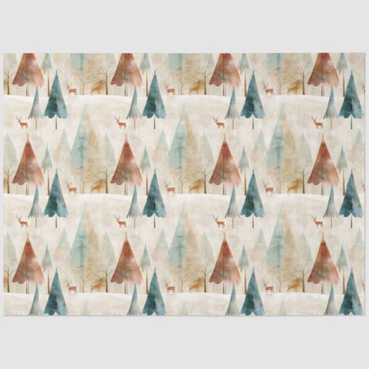 Winterwald und Hirsche Seidenpapier (Vorderseite)