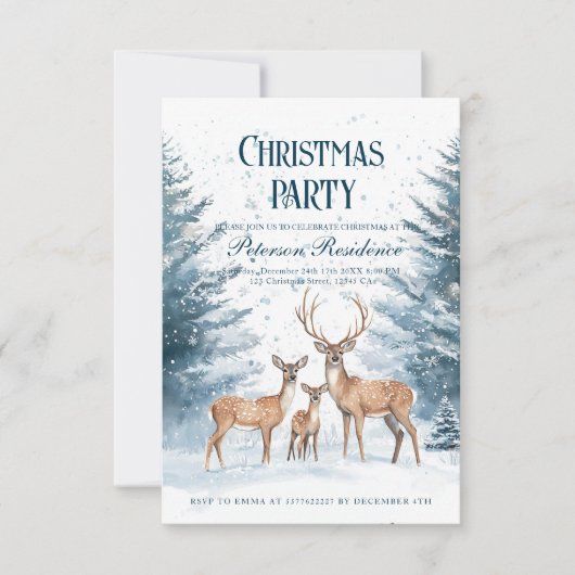 Winterwald und Rentier Weihnachtsfest - Party Einladung (Vorderseite)