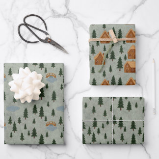 Winterwald-Verpackungspapier – Lebkuchendorf Geschenkpapier Set