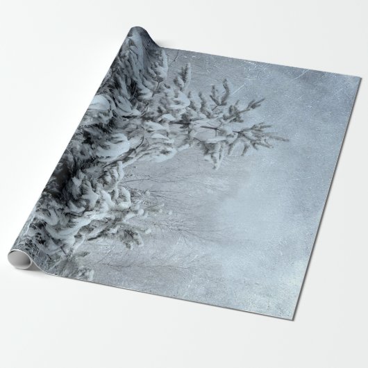Winterwald Vintage Waldlandschneebedeckte Bäume Geschenkpapier (Ungerollt)
