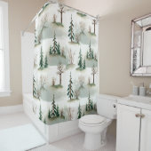 Winterwald: Von Hand Gezeichnet Grüner Weichzeichn Duschvorhang (Beispiel)