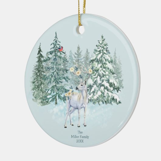 Winterwald-Waldhirsche Keramik Ornament (Links)
