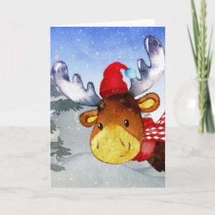 Winterwald-Waldland-Freunde-Hirsch-Illustration Feiertagskarte