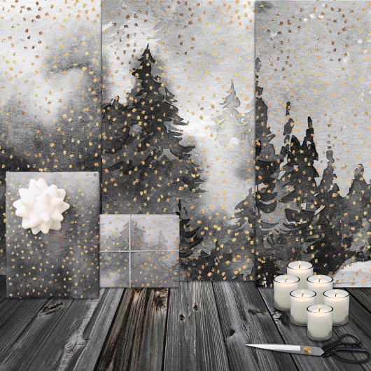 Winterwald Waldland II Goldenes Schnee Geschenkpapier Set