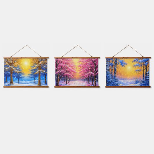 Winterwald Wandteppich Mit Holzrahmen (Dreifach)