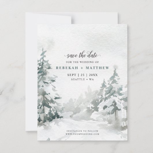 Winterwald Wasserfarbe | Foto Save the Date (Rückseite)