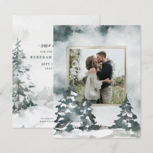Winterwald Wasserfarbe | Foto Save the Date (Vorne/Hinten)