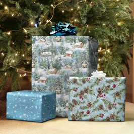 Winterwald Wasserfarbener Weihnachtswald Geschenkpapier Set