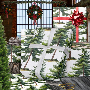 Winterwald Wasserfarbenfrohe Bäume Geschenkpapier