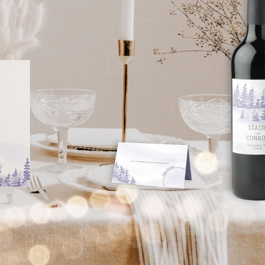 Winterwald Wasserfarbenlavender Wedding Platzkarte