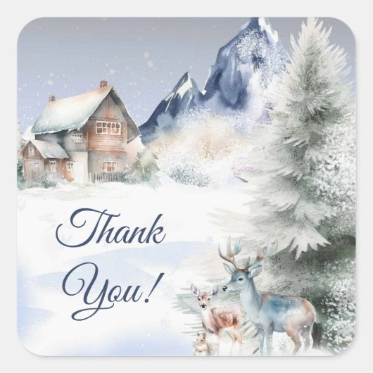 Winterwald-Wasserfarbsticker Quadratischer Aufkleber (Vorderseite)