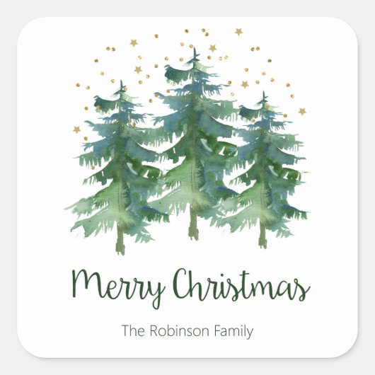 Winterwald Weihnachten Quadratischer Aufkleber (Vorderseite)