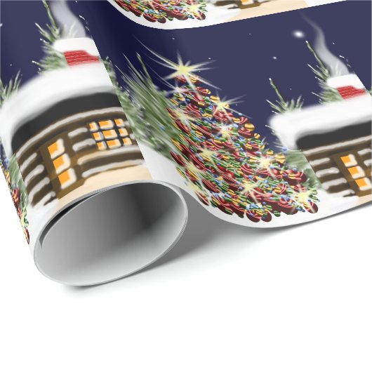Winterwald Weihnachtskabine Weihnachtszeit Weihnac Geschenkpapier (Rolleneckpunkt)
