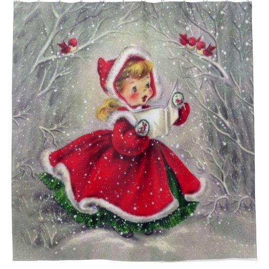 Winterwald Weihnachtsmädchen Duschvorhang (Vorderseite)