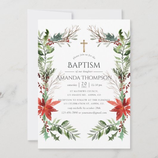 Winterwald Weihnachtstaufe oder Weihnachten Einladung (Vorderseite)