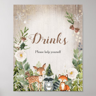 Winterwald Weiße Blüte trinken Zeichen Poster