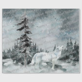 Winterwald Weißer Wolf Frohe Weihnachten Geschenkpapier (Flach)