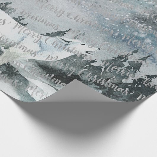 Winterwald Weißer Wolf Frohe Weihnachten Geschenkpapier (Ecke)