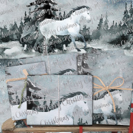Winterwald Weißes Pferd Frohe Weihnachten Geschenkpapier Set