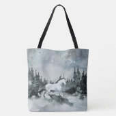 Winterwald Weißes Pferd Night Sky Tasche (Rückseite)