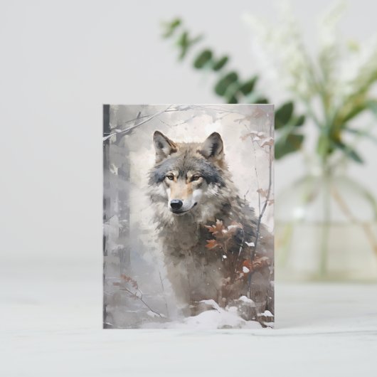 Winterwald Wolf Postkarte (Stehend Vorderseite)