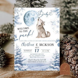 Winterwald-Wolfheul-Coed-Babyshower Einladung