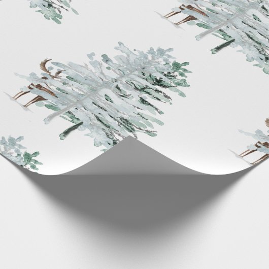 Winterwaldbäume & Hirsche Geschenkpapier (Ecke)