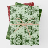 Winterwalddamast mit Rentierbäumen und Tannenbäume Geschenkpapier Set (Beispiel)