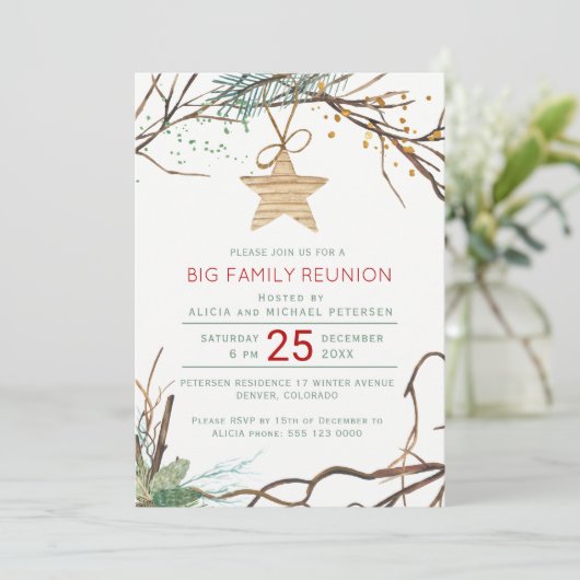 Winterwaldferienfamilie Wiedersehen Partys Einladung (Stehend Vorderseite)