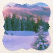 Winterwaldfirmen Lila Licht, das auf Schnee reflek Untersetzer (Vorderseite)