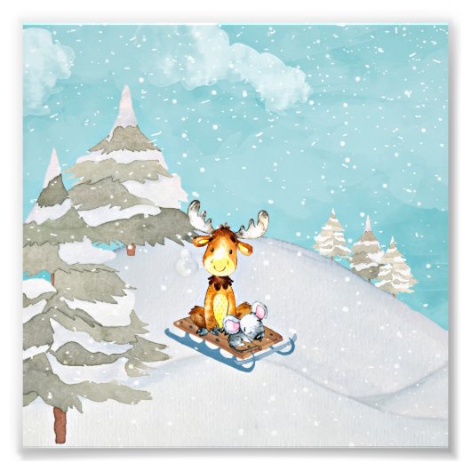 Winterwaldfreunde - Tierabbildungen Fotodruck (Vorne)