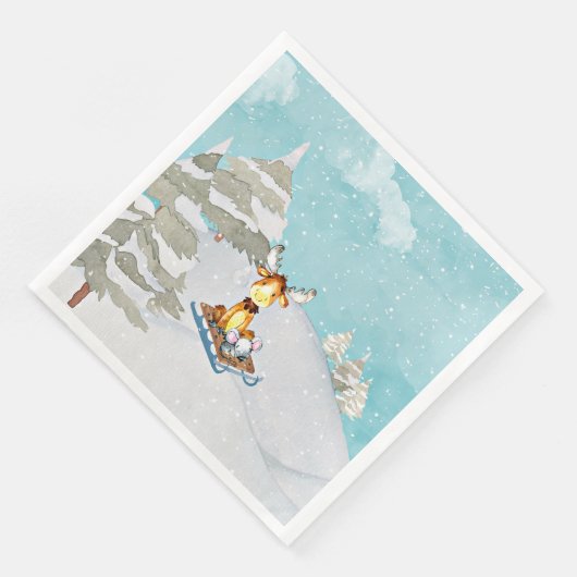 Winterwaldfreunde - Tierabbildungen Serviette (Ecke)