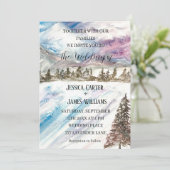 Winterwaldgebirge Pinienbäume Blaue Hochzeit Einladung (Stehend Vorderseite)