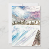 Winterwaldgebirge Pinienbäume Blaue Hochzeit Einladung (Rückseite)