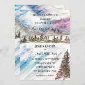 Winterwaldgebirge Pinienbäume Blaue Hochzeit Einladung (Vorne/Hinten)