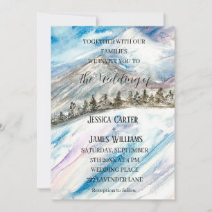 Winterwaldgebirge Pinienbäume Blaue Hochzeit Einladung