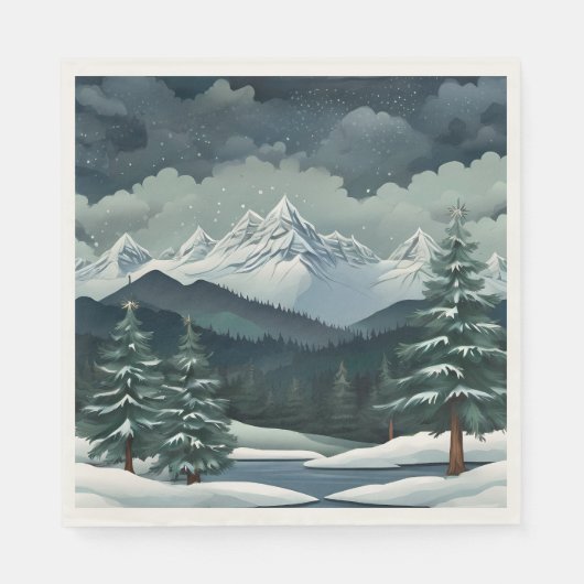 Winterwaldgebirgslandschaft Serviette (Vorderseite)