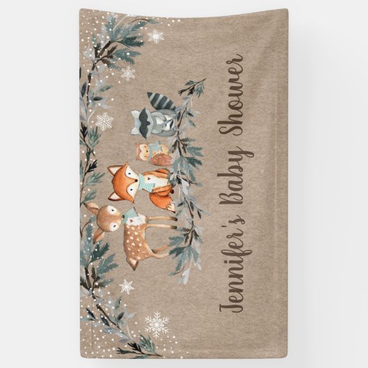 Winterwaldgrün Rustikale Kinderdusche Banner (Vertikal)