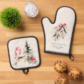 Winterwaldhirsche & Mistelzweig Ofenhandschuh & Topflappen-Set (Oben Unten)
