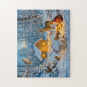 Winterwaldhütte mit Hirsch, Fuchs und Eule – Venti Puzzle (Vertikal)