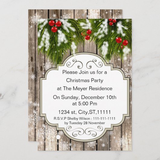 Winterwaldkiefer Feiertag Einladung (Vorne/Hinten)