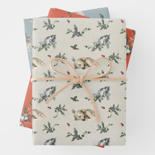Winterwaldland Hirsch und Kaninchenmuster Geschenkpapier Set (Beispiel)