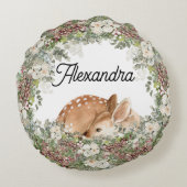 Winterwaldland Hirsch Wild Rundes Kissen (Rückseite)