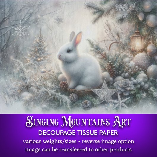 Winterwaldland Weißes Kaninchen Dekoupage Seidenpapier
