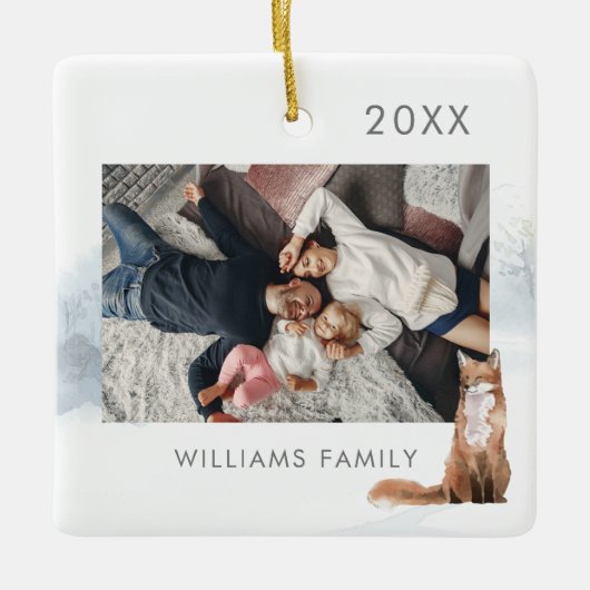 Winterwaldlandschaft Fox Foto Keramikornament (Vorderseite)