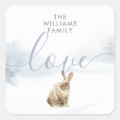 Winterwaldlandschaft Hare Quadratischer Aufkleber (Vorderseite)