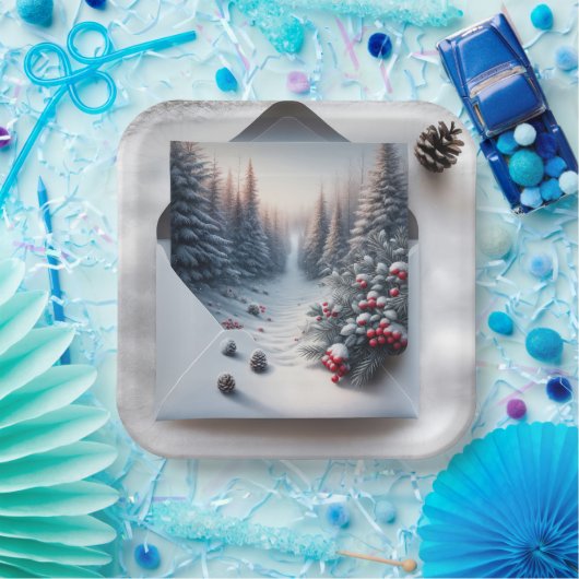 Winterwaldlandschaft in einem Umschlag Pappteller (Party)