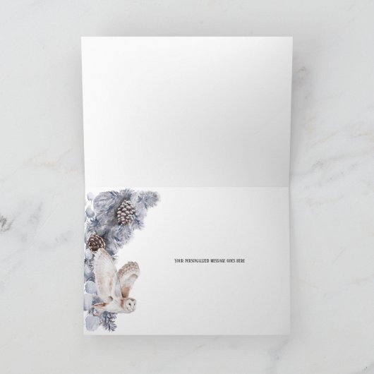 Winterwaldlandschaft Schneeowuler Weihnachtskarte Karte (Innenseite)